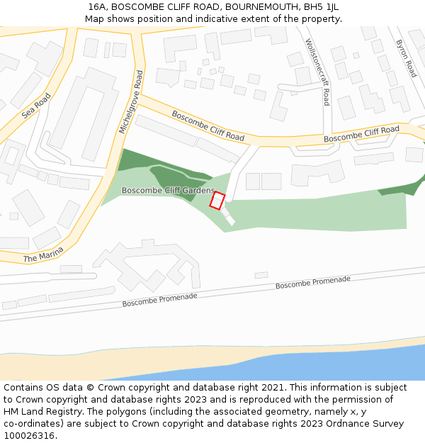 16A, BOSCOMBE CLIFF ROAD, BOURNEMOUTH, BH5 1JL: Location map and indicative extent of plot