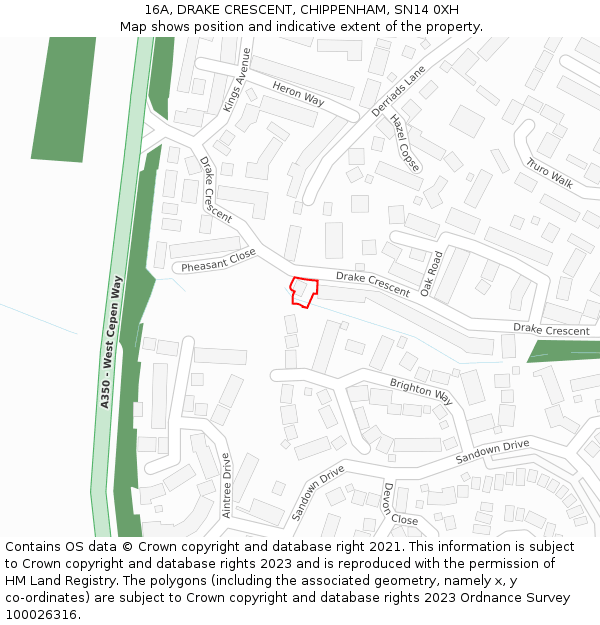 16A, DRAKE CRESCENT, CHIPPENHAM, SN14 0XH: Location map and indicative extent of plot
