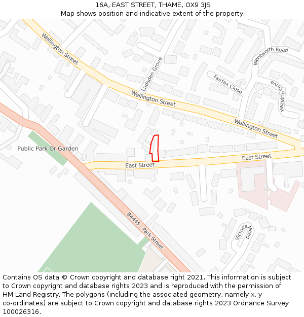 16A, EAST STREET, THAME, OX9 3JS: Location map and indicative extent of plot