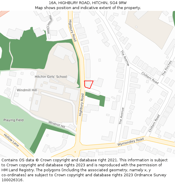 16A, HIGHBURY ROAD, HITCHIN, SG4 9RW: Location map and indicative extent of plot