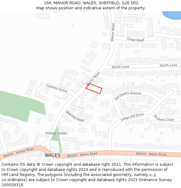 16A, MANOR ROAD, WALES, SHEFFIELD, S26 5PD: Location map and indicative extent of plot