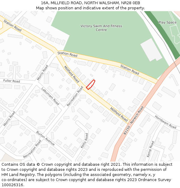 16A, MILLFIELD ROAD, NORTH WALSHAM, NR28 0EB: Location map and indicative extent of plot