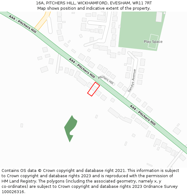 16A, PITCHERS HILL, WICKHAMFORD, EVESHAM, WR11 7RT: Location map and indicative extent of plot