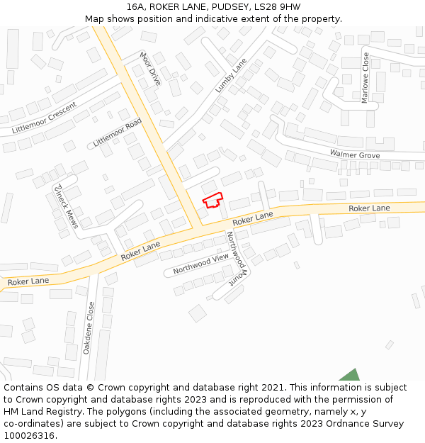 16A, ROKER LANE, PUDSEY, LS28 9HW: Location map and indicative extent of plot