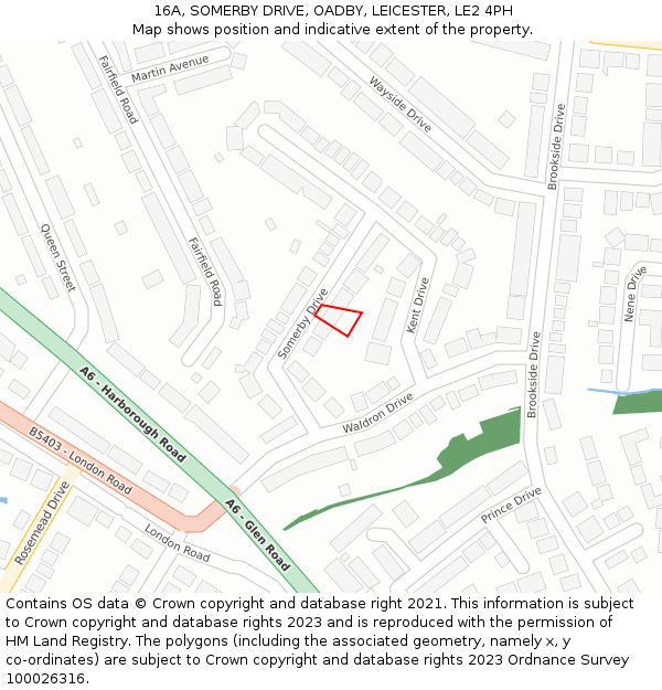 16A, SOMERBY DRIVE, OADBY, LEICESTER, LE2 4PH: Location map and indicative extent of plot