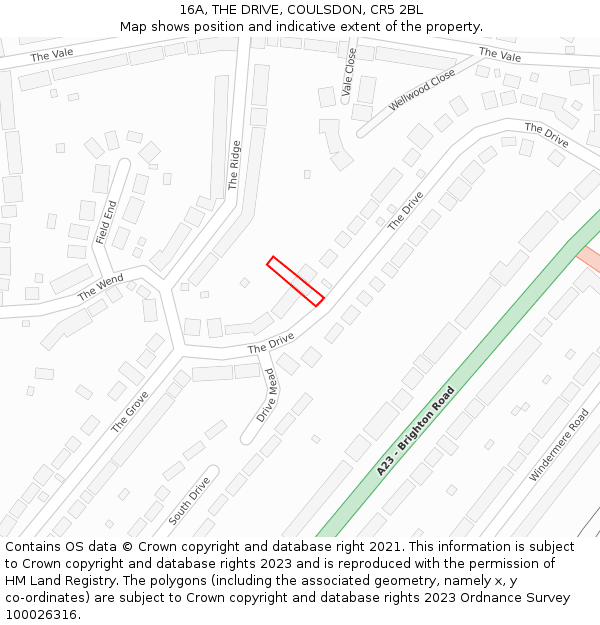 16A, THE DRIVE, COULSDON, CR5 2BL: Location map and indicative extent of plot