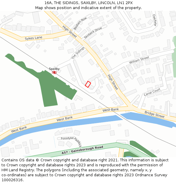 16A, THE SIDINGS, SAXILBY, LINCOLN, LN1 2PX: Location map and indicative extent of plot