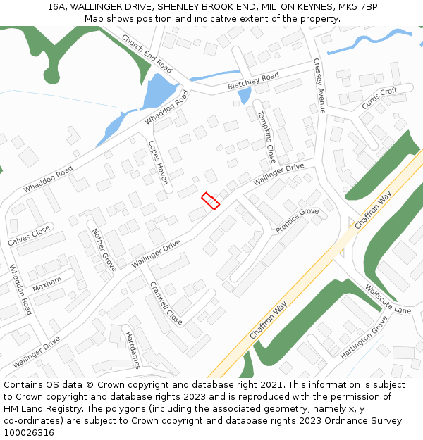 16A, WALLINGER DRIVE, SHENLEY BROOK END, MILTON KEYNES, MK5 7BP: Location map and indicative extent of plot