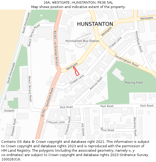 16A, WESTGATE, HUNSTANTON, PE36 5AL: Location map and indicative extent of plot