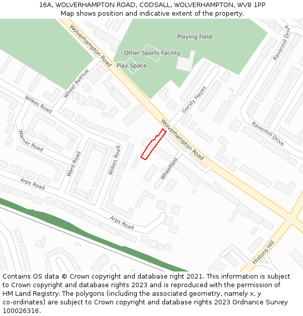 16A, WOLVERHAMPTON ROAD, CODSALL, WOLVERHAMPTON, WV8 1PP: Location map and indicative extent of plot