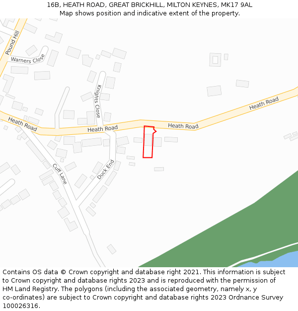 16B, HEATH ROAD, GREAT BRICKHILL, MILTON KEYNES, MK17 9AL: Location map and indicative extent of plot