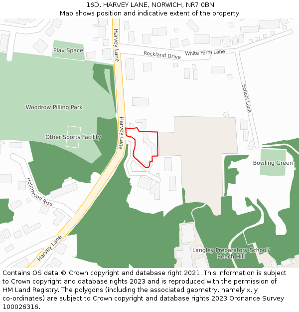 16D, HARVEY LANE, NORWICH, NR7 0BN: Location map and indicative extent of plot