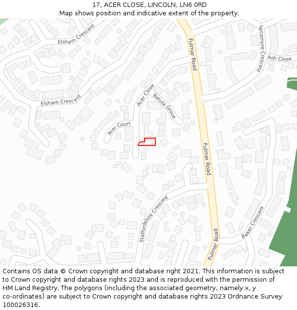 17, ACER CLOSE, LINCOLN, LN6 0RD: Location map and indicative extent of plot