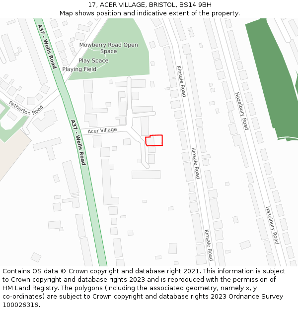 17, ACER VILLAGE, BRISTOL, BS14 9BH: Location map and indicative extent of plot