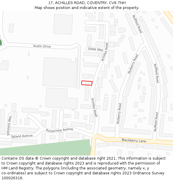 17, ACHILLES ROAD, COVENTRY, CV6 7NH: Location map and indicative extent of plot