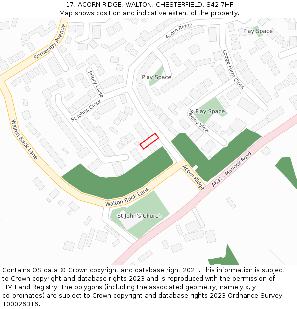 17, ACORN RIDGE, WALTON, CHESTERFIELD, S42 7HF: Location map and indicative extent of plot