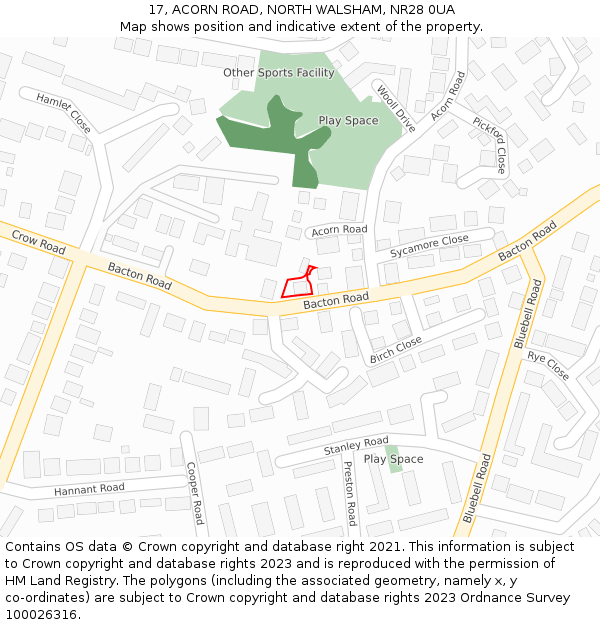 17, ACORN ROAD, NORTH WALSHAM, NR28 0UA: Location map and indicative extent of plot