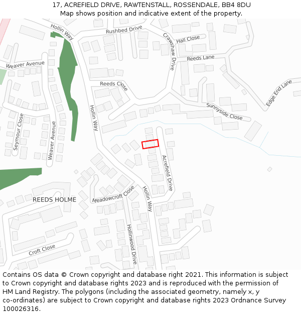 17, ACREFIELD DRIVE, RAWTENSTALL, ROSSENDALE, BB4 8DU: Location map and indicative extent of plot