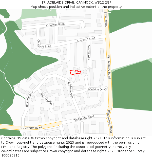 17, ADELAIDE DRIVE, CANNOCK, WS12 2GP: Location map and indicative extent of plot