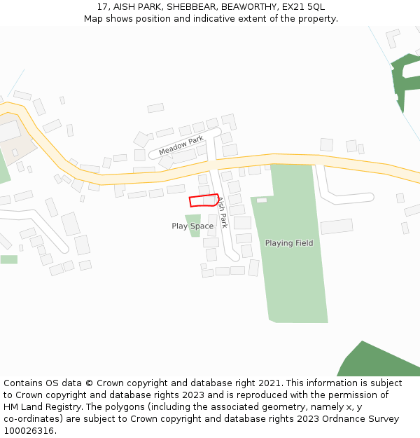 17, AISH PARK, SHEBBEAR, BEAWORTHY, EX21 5QL: Location map and indicative extent of plot