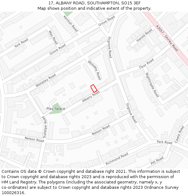 17, ALBANY ROAD, SOUTHAMPTON, SO15 3EF: Location map and indicative extent of plot