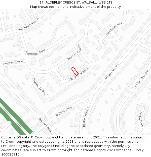 17, ALDERLEY CRESCENT, WALSALL, WS3 1TE: Location map and indicative extent of plot