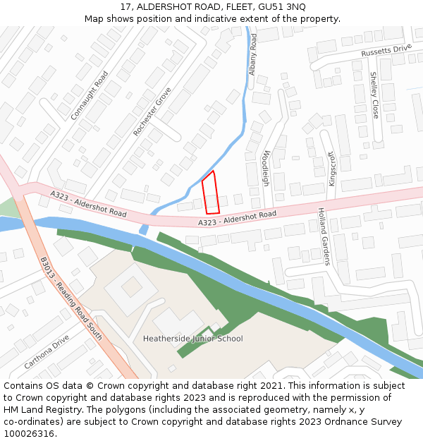 17, ALDERSHOT ROAD, FLEET, GU51 3NQ: Location map and indicative extent of plot