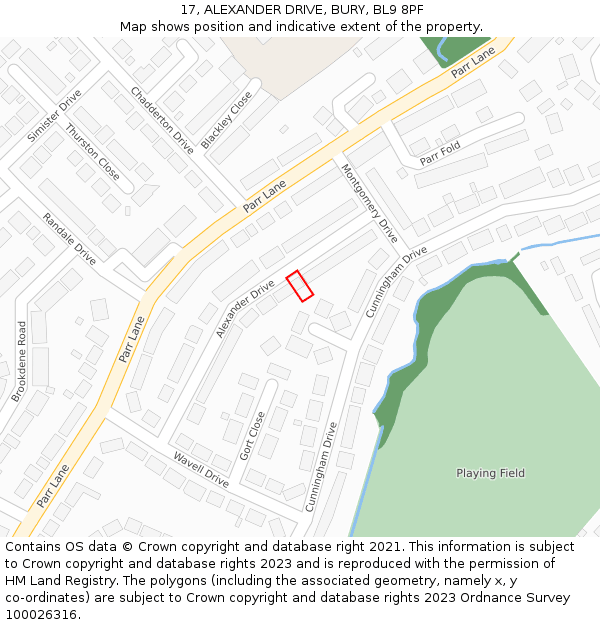 17, ALEXANDER DRIVE, BURY, BL9 8PF: Location map and indicative extent of plot