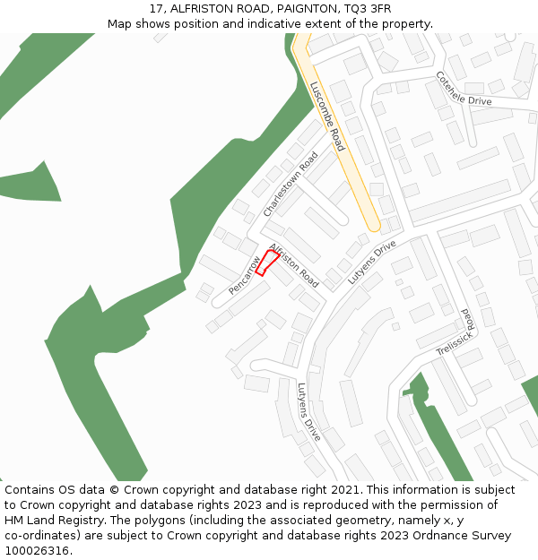 17, ALFRISTON ROAD, PAIGNTON, TQ3 3FR: Location map and indicative extent of plot