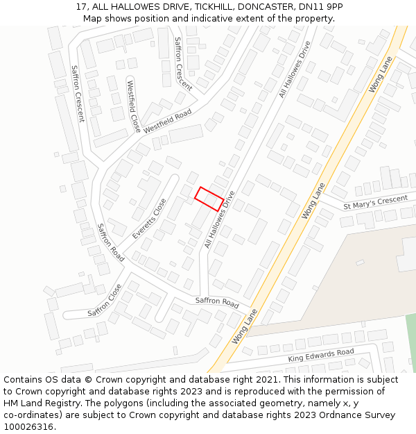 17, ALL HALLOWES DRIVE, TICKHILL, DONCASTER, DN11 9PP: Location map and indicative extent of plot