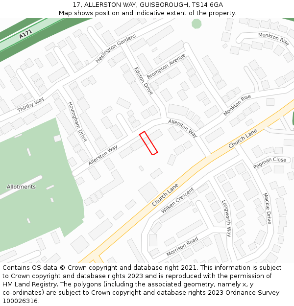 17, ALLERSTON WAY, GUISBOROUGH, TS14 6GA: Location map and indicative extent of plot