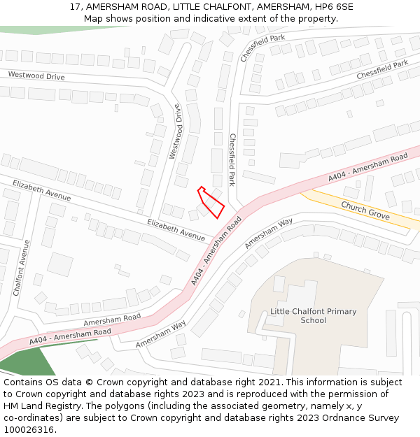 17, AMERSHAM ROAD, LITTLE CHALFONT, AMERSHAM, HP6 6SE: Location map and indicative extent of plot