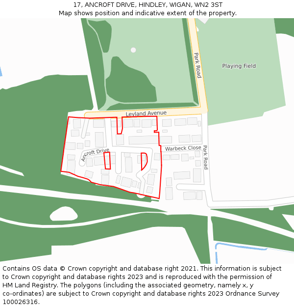 17, ANCROFT DRIVE, HINDLEY, WIGAN, WN2 3ST: Location map and indicative extent of plot