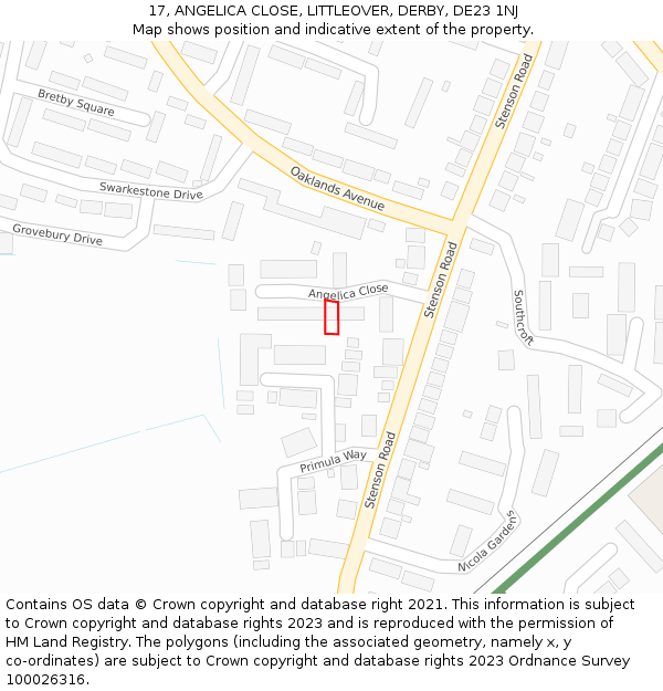 17, ANGELICA CLOSE, LITTLEOVER, DERBY, DE23 1NJ: Location map and indicative extent of plot