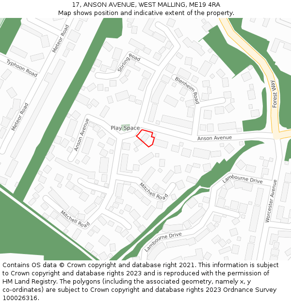 17, ANSON AVENUE, WEST MALLING, ME19 4RA: Location map and indicative extent of plot