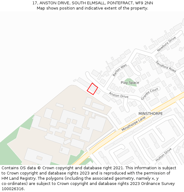 17, ANSTON DRIVE, SOUTH ELMSALL, PONTEFRACT, WF9 2NN: Location map and indicative extent of plot