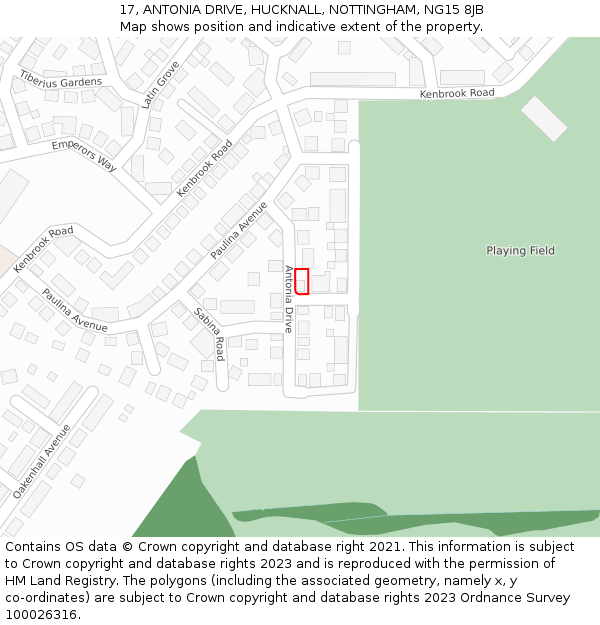 17, ANTONIA DRIVE, HUCKNALL, NOTTINGHAM, NG15 8JB: Location map and indicative extent of plot