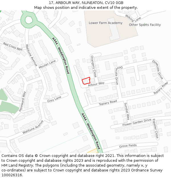 17, ARBOUR WAY, NUNEATON, CV10 0GB: Location map and indicative extent of plot