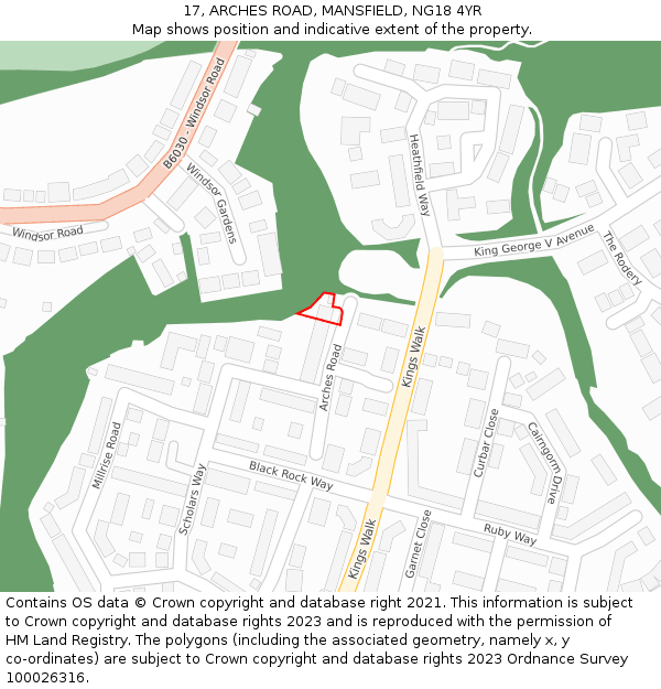 17, ARCHES ROAD, MANSFIELD, NG18 4YR: Location map and indicative extent of plot