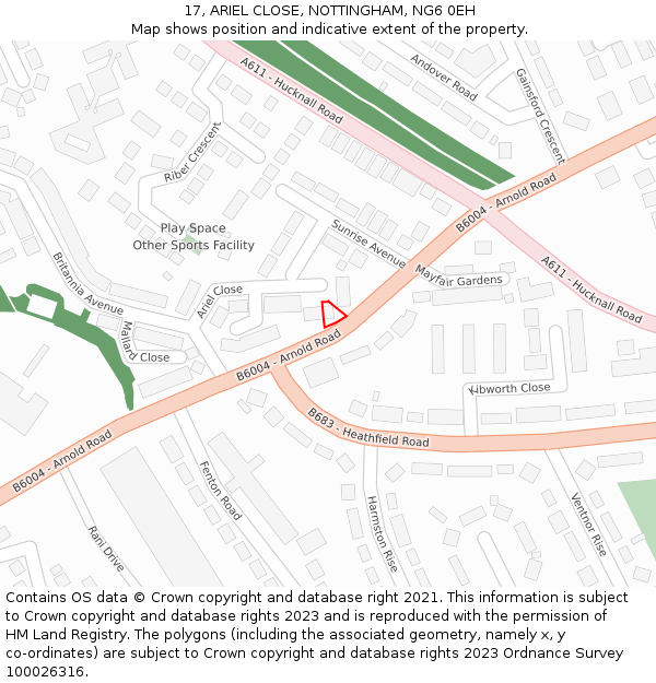 17, ARIEL CLOSE, NOTTINGHAM, NG6 0EH: Location map and indicative extent of plot