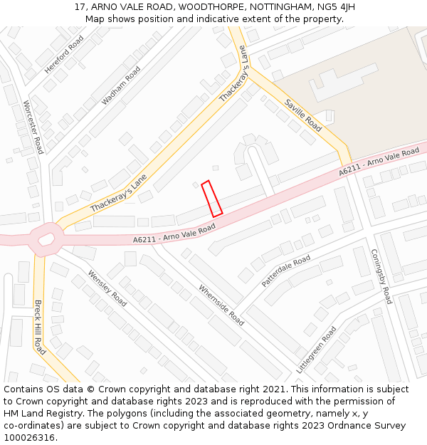 17, ARNO VALE ROAD, WOODTHORPE, NOTTINGHAM, NG5 4JH: Location map and indicative extent of plot