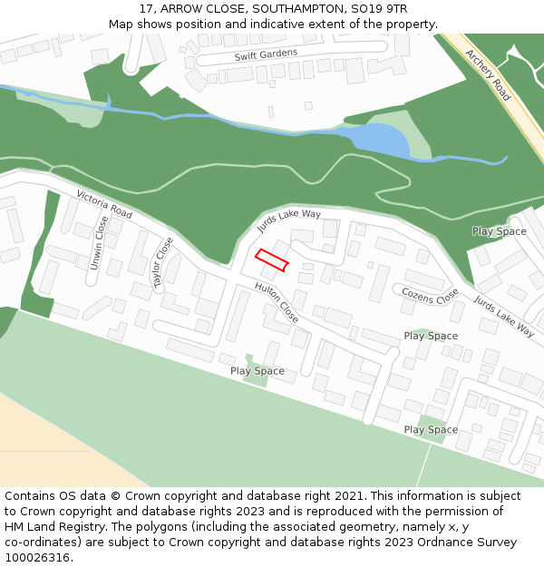 17, ARROW CLOSE, SOUTHAMPTON, SO19 9TR: Location map and indicative extent of plot