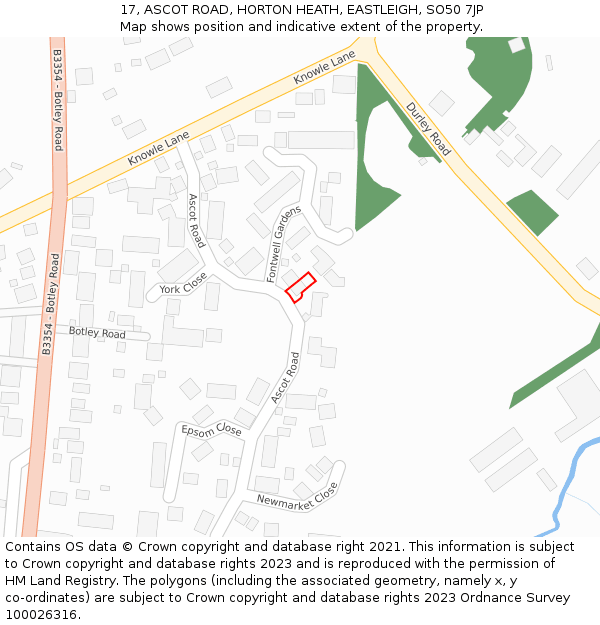 17, ASCOT ROAD, HORTON HEATH, EASTLEIGH, SO50 7JP: Location map and indicative extent of plot