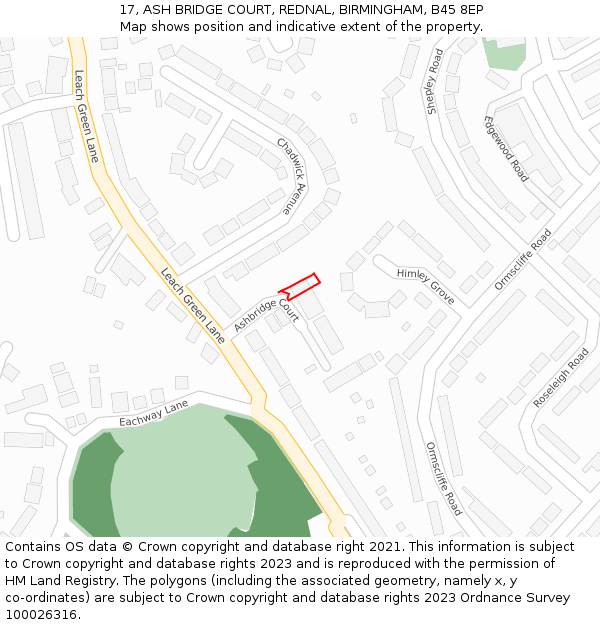 17, ASH BRIDGE COURT, REDNAL, BIRMINGHAM, B45 8EP: Location map and indicative extent of plot