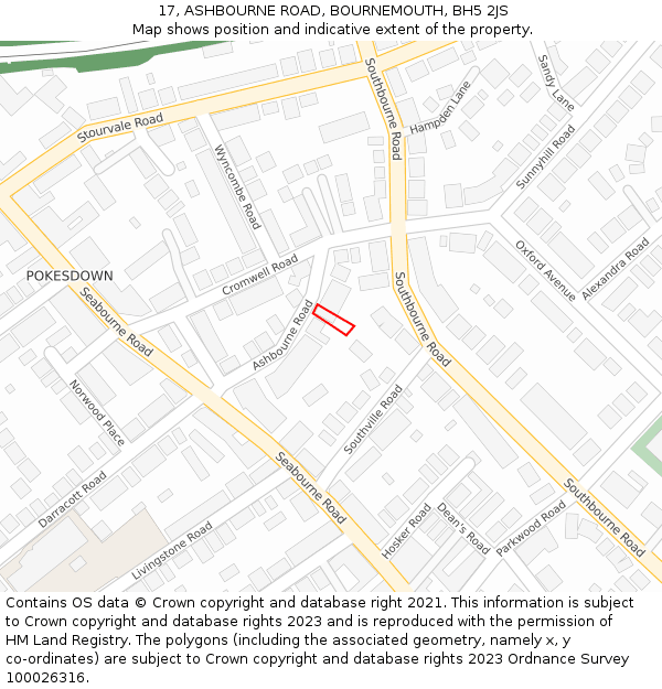 17, ASHBOURNE ROAD, BOURNEMOUTH, BH5 2JS: Location map and indicative extent of plot