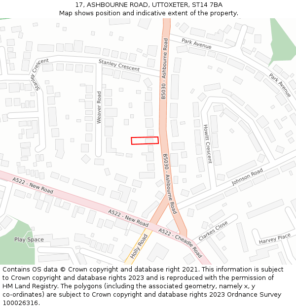 17, ASHBOURNE ROAD, UTTOXETER, ST14 7BA: Location map and indicative extent of plot