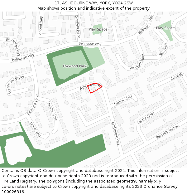 17, ASHBOURNE WAY, YORK, YO24 2SW: Location map and indicative extent of plot