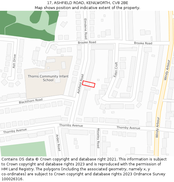17, ASHFIELD ROAD, KENILWORTH, CV8 2BE: Location map and indicative extent of plot