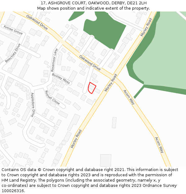 17, ASHGROVE COURT, OAKWOOD, DERBY, DE21 2LH: Location map and indicative extent of plot