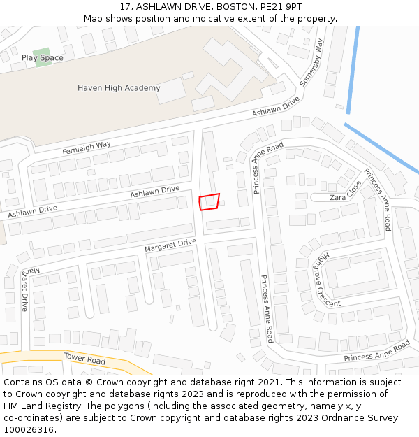 17, ASHLAWN DRIVE, BOSTON, PE21 9PT: Location map and indicative extent of plot